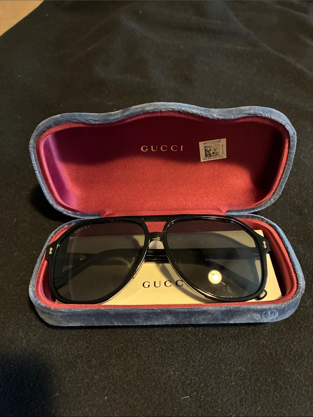 Gucci Blue Velvet Case with Navigator Shape Sunglasses